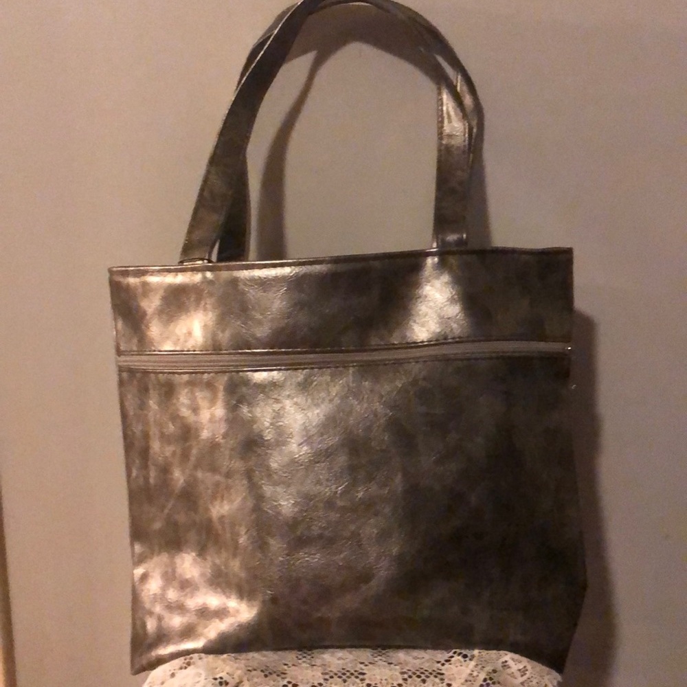 Silver Faux Leather Tote . Excellent Quality.